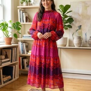 Women’s Pink & Purple Floral Midi Dress